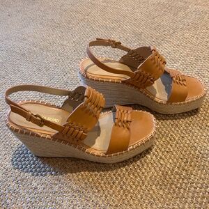 Veronica Beard Riya Slingback Espadrille US8 Tan Platform Wedge Sandal (Women)